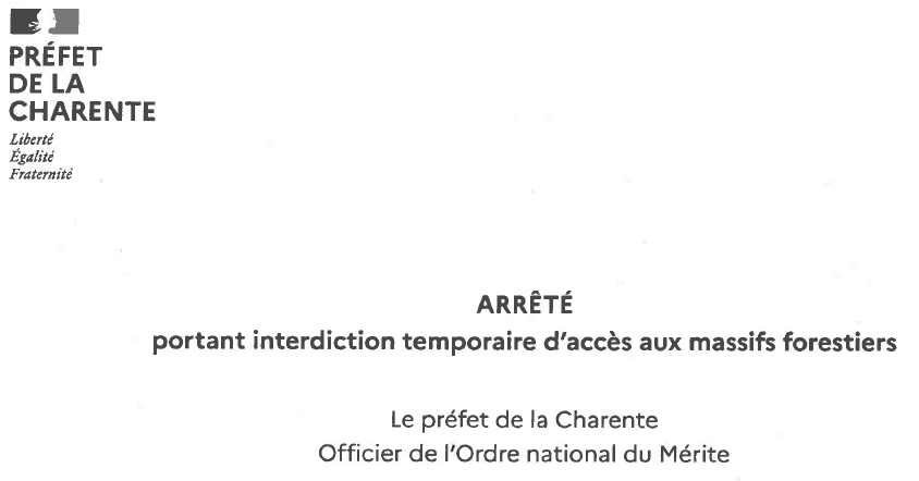 🔥ACCES INTERDIT AUX MASSIFS FORESTIERS DU SUD-CHARENTE 🔥
⛔️ L'accès, la circulation, le stationnement et la présence de véhicules ou de personnes sont interdits du 12 août 2025 à 11h00 jusqu’au 18 août 2025 à 8h00.
fdc16.com/page/463/acces…