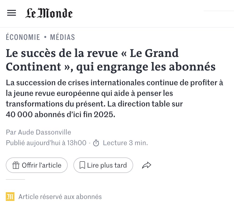 «Nous avons pris le parti de sélectionner les textes qui nous paraissent importants, même s’ils sont parfois étonnants ou déroutants.»

Aujourd'hui paraît dans <a href="/lemondefr/">Le Monde</a> un article sur les récents progrès de la revue.
lemonde.fr/economie/artic…