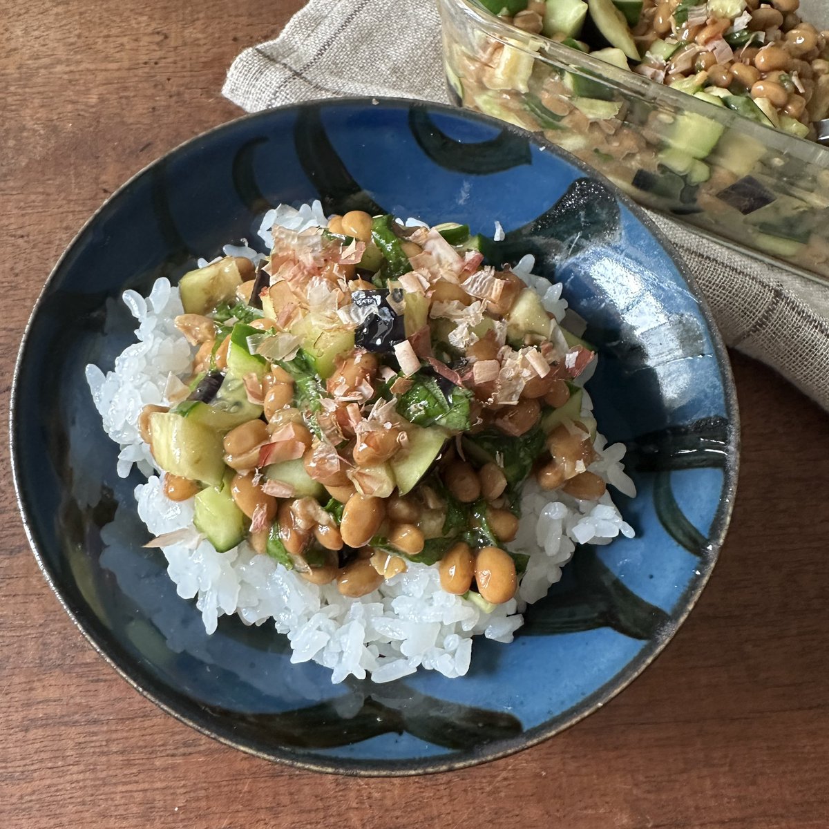 分量は適当でいいです！私は納豆2パックに対してナスときゅうり1/2本