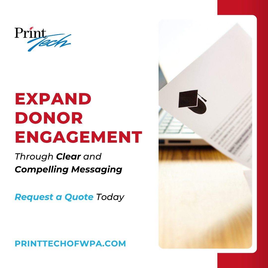PrintTechOfWPA's tweet image. Your message matters: Print Tech ensures it reaches your audience with clarity and purpose.

We help higher education achieve greater donor engagement through impactful print solutions.

Request a quote: hubs.ly/Q03zFNXQ0

#PrintIndustry #ThinkPrintTech #HigherEducation