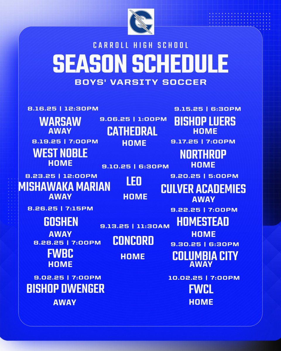 boys_carroll's tweet photo. We are BACK!! FIVE days away from our first game! Hope to see you all in Warsaw to kick off the 2025 season! LETS GO CHARGERS! https://t.co/3JrWaxzMmY