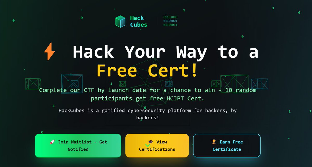 🎉 GIVEAWAY TIME! 🎉

My friends at <a href="/hackcubes/">hackcubes</a>  giving away 10 FREE HackCubes Exam Vouchers to our amazing cybersecurity community!

Worth $100 each 💰

To enter:
✅ Solve the CTF: hackcubes.com

📅 Giveaway ends: August 26th
🏆 Winners announced: August 27th

Let's go!