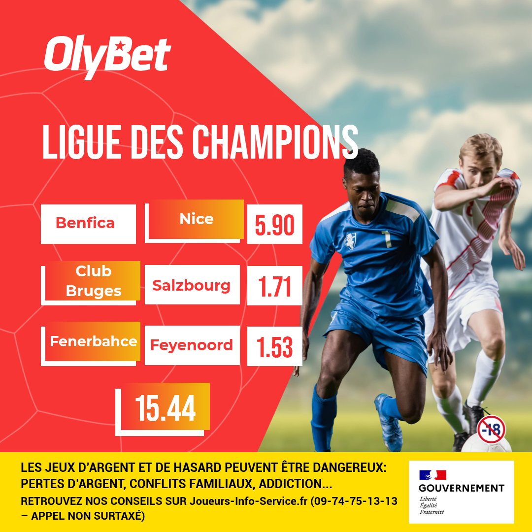 Jour de barrages de #LDC ! Si le combi du CM est validé, on fait gagner 10x10€ de crédits de jeu 🔥

Pour participer :
▶️ Follow <a href="/OlyBetSportFR/">OlyBet France 🔞</a>
▶️ Commente ton pseudo OlyBet + RT

🤞 TAS le 13/08
📝 Règlement jeux concours : olybet.fr/conditions-gen…