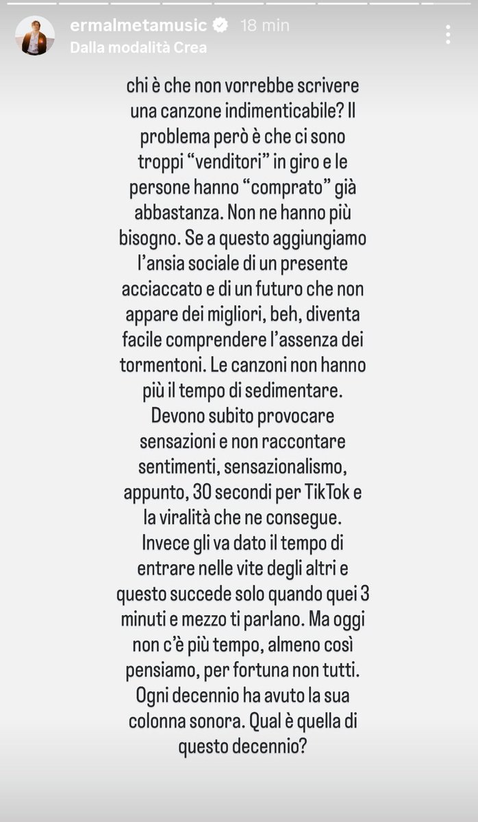 famedalupi's tweet photo. È tutto qui.
#tormenti e #tormentoni 

Ermal igs https://t.co/Jqdc6w0AIz