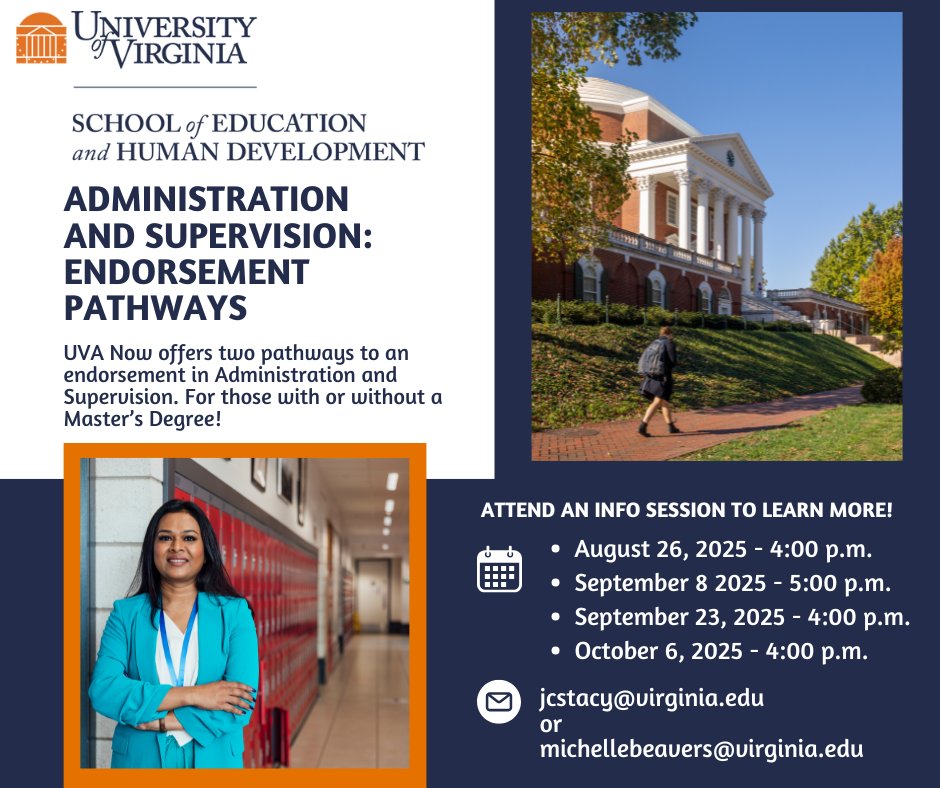 Dates for our fall information sessions just dropped! Here's the link to register - education.virginia.edu/academics/prog…