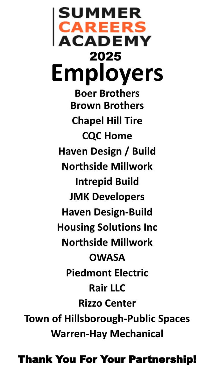 CHCCS Career Development Coordinator (@chccs_cte) on Twitter photo Thank you to our local Home Builders Association, our Employers, Orange Co. Schools, Career Development Coordinators for making our Summer Apprenticeship Program a success! CTE helps students plan for their futures; makes a difference! 🙌<a href="/chccs/">Chapel Hill-Carrboro City Schools</a> <a href="/OCSCTE/">🍊Orange County Schools CTE</a> Thank you to our local Home Builders Association, our Employers, Orange Co. Schools, Career Development Coordinators for making our Summer Apprenticeship Program a success! CTE helps students plan for their futures; makes a difference! 🙌<a href="/chccs/">Chapel Hill-Carrboro City Schools</a> <a href="/OCSCTE/">🍊Orange County Schools CTE</a>