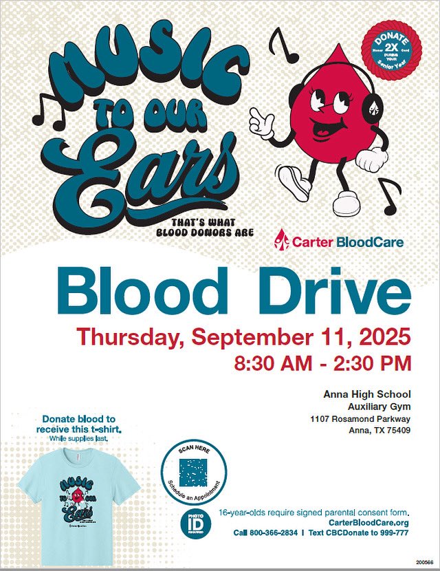 Blood Drive 9.11.25 - Mark your calendar &amp; sign up now to save your spot: tinyurl.com/AHS2025BloodDr…

#blooddrive #carterblooddrive #MusicToOurEars