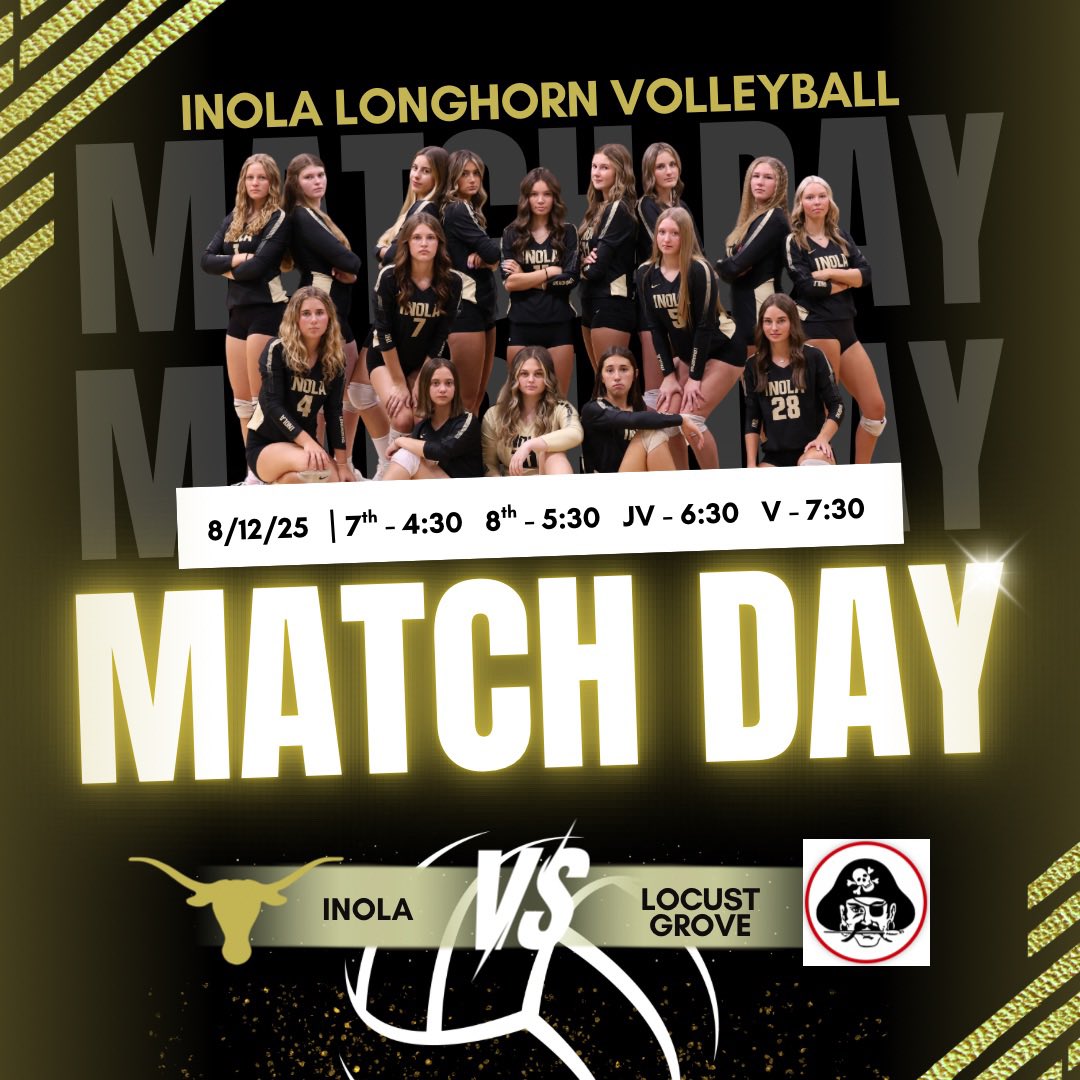 For the first time in the 2025 season, its MATCH DAY! 

@ Locust Grove
7th - 4:30
8th - 5:30
JV - 6:30
V - 7:30

#InolaVBFamily | #WeAreInola | #NoShortcutsNoExcuses