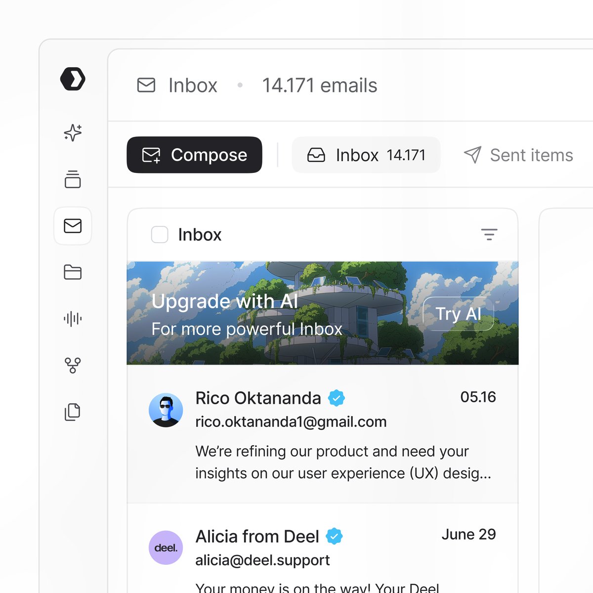 _heyrico's tweet image. Turning my old email product design into &quot;INTER&quot; 🤌