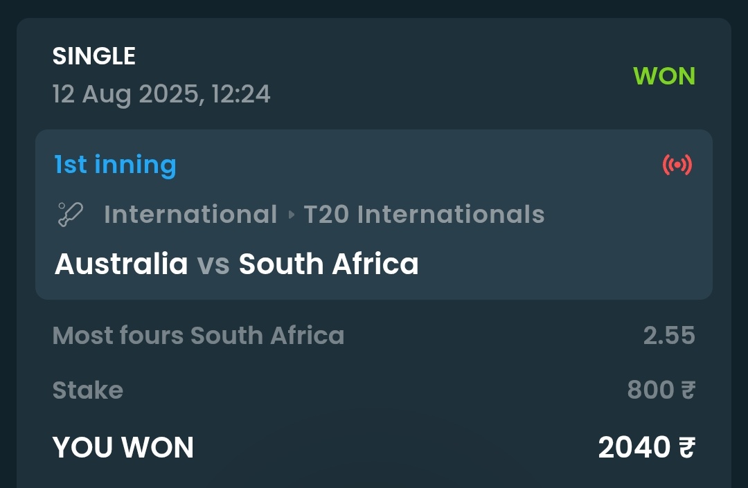 Linde Not in squad-Refunded ♻️

Most Fours SA @ 2.55 odds Won ✅

Brevis - 12 Fours with Century 💥

#AUSvSA | #TSC | #GamblingTwitter