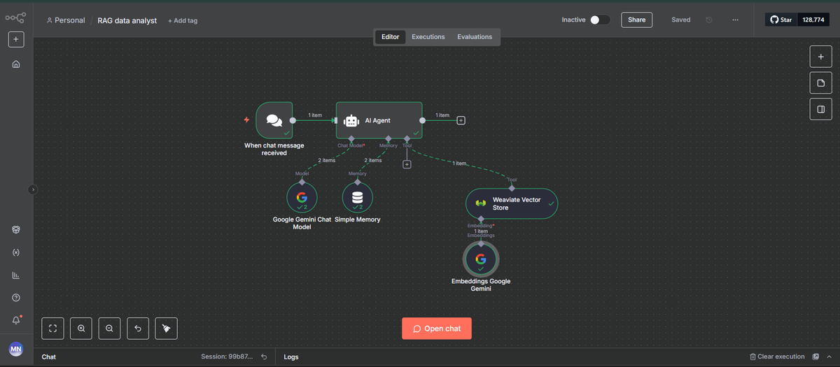 marium_dev's tweet image. Built this RAG based data analystb that can read any PDF and give instant answers from it. 

I built it using n8n and Weaviate while experimenting with RAG. Upload a file like Apple’s stock history and get insights in seconds.