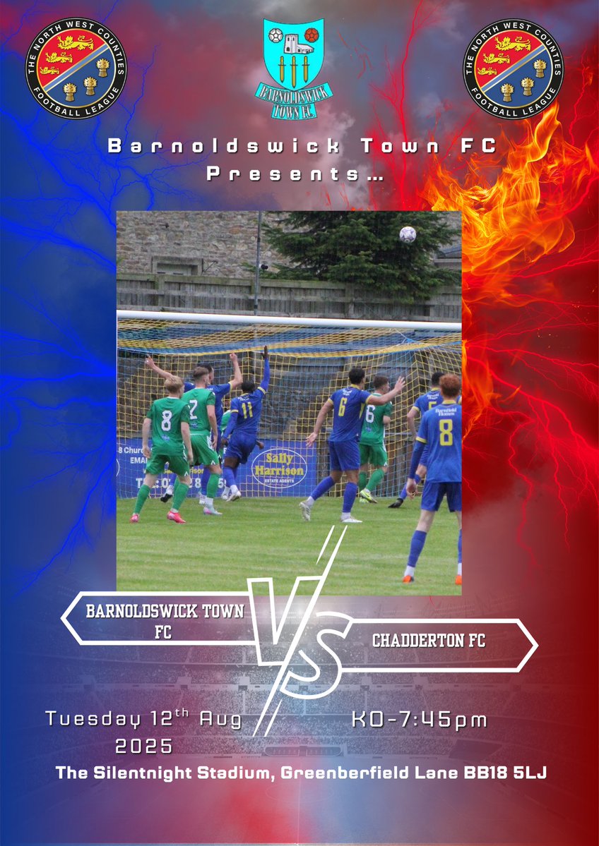 Barnoldswick Town FC (@barlickfc) on Twitter photo ⚽️ Game Day ⚽️
🆚 <a href="/ChaddertonFC/">Chadderton FC</a>
🏟️ Silentnight Stadium | BB18 5LJ
📆 Tues 12th August
⏰ KO 7:45pm
🎟️ £7Adults | £4 Concessions U16 £1
Gate, Bar & Tearoom open from 6:15pm
Outside Bar open from 7pm
Cash & Card taken on all areas expect the raffle💙💛 ⚽️ Game Day ⚽️
🆚 <a href="/ChaddertonFC/">Chadderton FC</a>
🏟️ Silentnight Stadium | BB18 5LJ
📆 Tues 12th August
⏰ KO 7:45pm
🎟️ £7Adults | £4 Concessions U16 £1
Gate, Bar & Tearoom open from 6:15pm
Outside Bar open from 7pm
Cash & Card taken on all areas expect the raffle💙💛