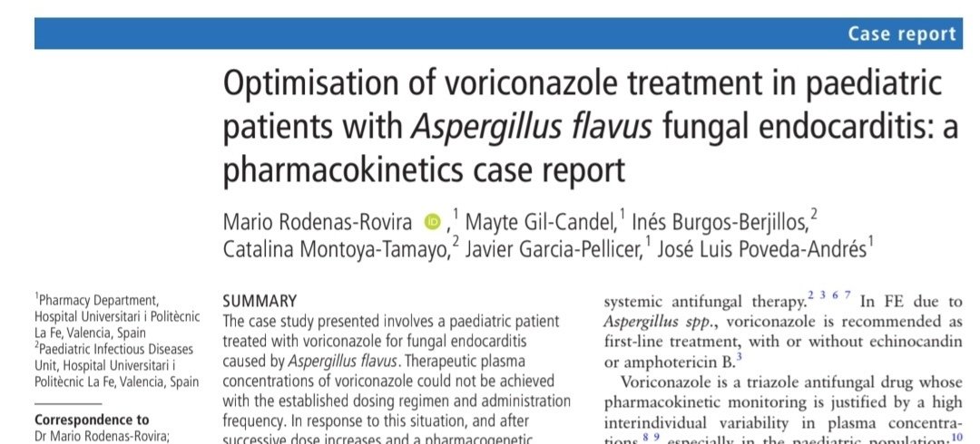 Mario Rodenas (@mariorodenas10) on Twitter photo 📢 Publicación de "Optimisation of voriconazole treatment in paediatric patients with Aspergillus Flavus fungal endocarditis: a pharmacokinetics case report" en European Journal of Hospital Pharmacy 💊
ejhp.bmj.com/content/early/…
<a href="/gilcanmay/">Mayte Gil</a> <a href="/JGarciaPellicer/">Javier Garcia Pellicer</a> <a href="/joseluis_pa/">Jose Luis Poveda Andrés</a> <a href="/ACM_LaFe/">Servicio de Farmacia La Fe 🏥</a> 📢 Publicación de "Optimisation of voriconazole treatment in paediatric patients with Aspergillus Flavus fungal endocarditis: a pharmacokinetics case report" en European Journal of Hospital Pharmacy 💊
ejhp.bmj.com/content/early/…
<a href="/gilcanmay/">Mayte Gil</a> <a href="/JGarciaPellicer/">Javier Garcia Pellicer</a> <a href="/joseluis_pa/">Jose Luis Poveda Andrés</a> <a href="/ACM_LaFe/">Servicio de Farmacia La Fe 🏥</a>