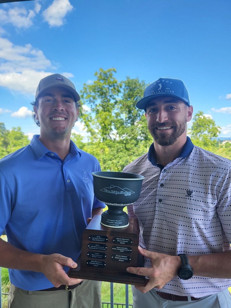 BlueRidgeShadow's tweet image. A belated Congrats to Taylor Loudan and Conner Nocar on winning the 2025 Member-Guest at BRSGC. The guys shot a 12 under par 132 to cruise to victory! Way to go gents, we'll done! 🏆⛳️🏌‍♂️#Golf #GolfTournament #memberguest #champions