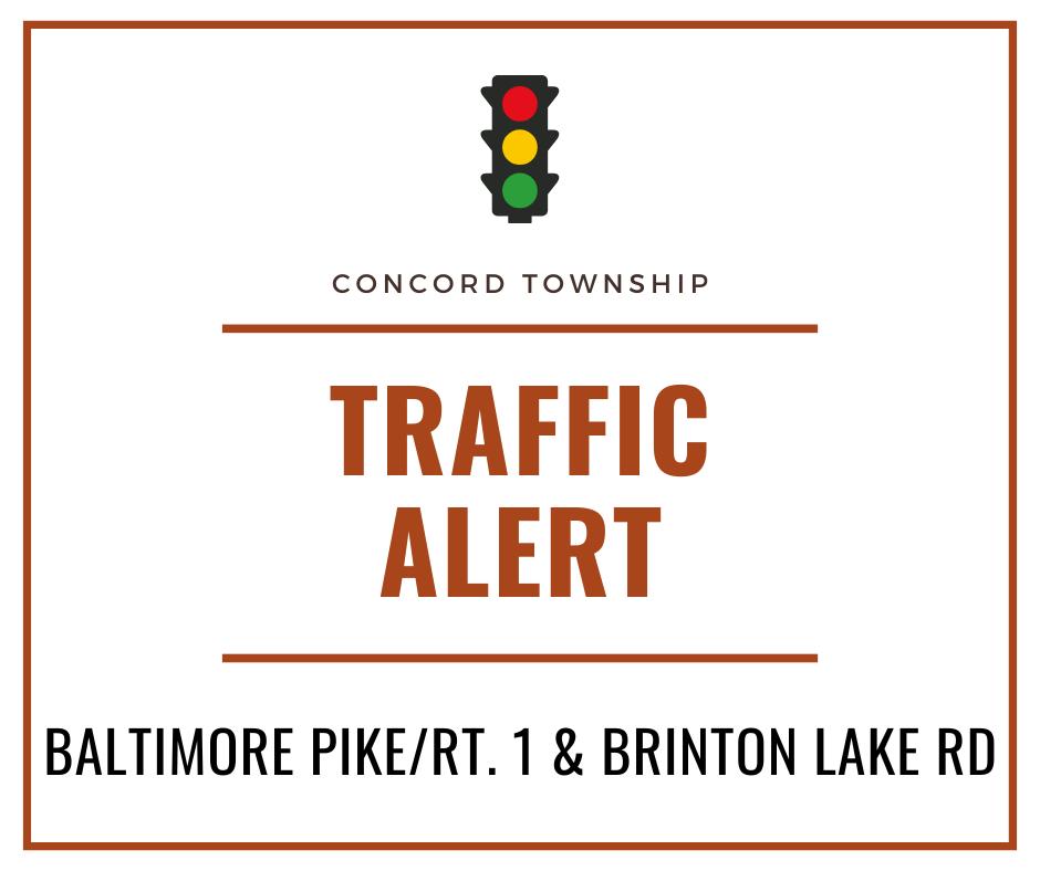 08/12/2025 9:00 AM TRAFFIC ALERT: Due to downed wires, the traffic signal at Baltimore Pike/U.S. Route 1 &amp; Brinton Lake Road is out. Crews are responding &amp; working to restore as soon as possible. Please proceed with caution in this area. #brintonlake #route1 #alert