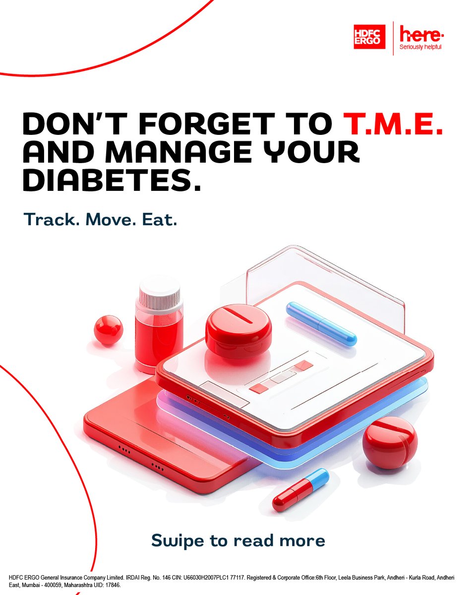 HDFCERGOGIC's tweet image. Diabetes doesn’t call ahead, it just shows up. So, stay two steps ahead and T.M.E. your way to better health with the Here App.   

#HDFCERGO #HereApp #DiabetesManagement #HealthInsuranceMadeEasy