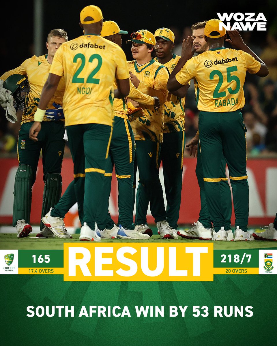 🚨 MATCH RESULT 🚨

What a game! 🔥 

The Proteas delivered a commanding performance with both bat and ball as they keep the series alive in style. 💪🇿🇦

All roads now lead to Saturday’s winner-takes-all decider! 🏏⚡️

#WozaNawe