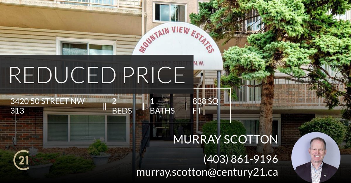 MurrayScotton's tweet photo. 📍 Reduced Price 📍 This recently reduced home at 3420 50 Street Nw 313 in Calgary won't last long, so, don't wait to set up a showing! Reach out here or at (403) 861-9196 for more information!

Thanks,
Murray Scott... https://t.co/YsO4rKBUzE https://t.co/LoPG34mqZt
