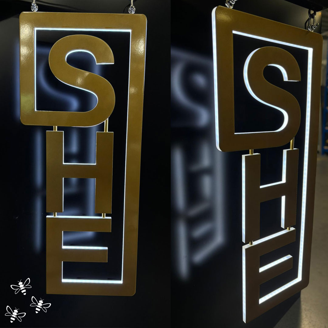 the_sign_maker's tweet image. ✨ Bold. Modern. Unmissable.
This bespoke metal sign for SHE combines precision craftsmanship with sleek LED illumination — making a serious statement day or night. #BespokeSignage #MetalSign #LEDSign #Craftsmanship