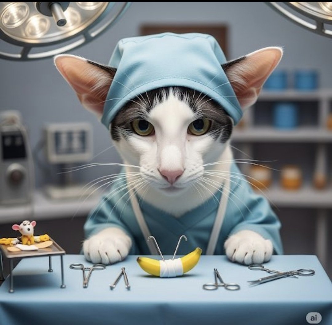 johnstf's tweet image. ❤️❤️ANNOUNCEMENT ❤️❤️
Mum's surgery was a big success, I replaced her aortic valve with this ripe banana. Her recovery is 12 weeks, during which time she is only allowed to do things for us. Mr Lorcán.❤️🍌  #CatsofTwittter #meezer