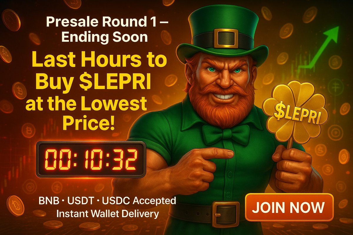 Leprioo's tweet photo. π₯ Presale Round 1 β Ending Soon!
β³ Only hours left to secure $LEPRI at the lowest entry price!
π Meet the Lepricon β the new face of the meme coin world.
π Investor interest is rising fast, and $LEPRI is building momentum as the luckiest mascot in crypto.
π Be part of the next big meme culture movement!
π Join Now:
https://t.co/C0FmlXIIRW
-
#LEPRI #Presale #MemeCoin #Lepricon #Crypto #BNB #USDT #USDC #ICO #Blockchain #CryptoCommunity #Altcoin #CryptoLaunch #CryptoNews #DeFi #BinanceSmartChain #CryptoInvesting #CryptoTrading #CryptoMarket #Investing #CryptoCurrency #CryptoLife #Web3 #TokenSale #CryptoWorld #NFT #BullRun #CryptoAlert #NextBigThing #DigitalAssets #HODL #CoinListing #CryptoGems #100xGem #MoonShot #DefiProjects #CryptoMarketing #TokenLaunch #NewListing #CryptoHype #MemeCulture #Degen