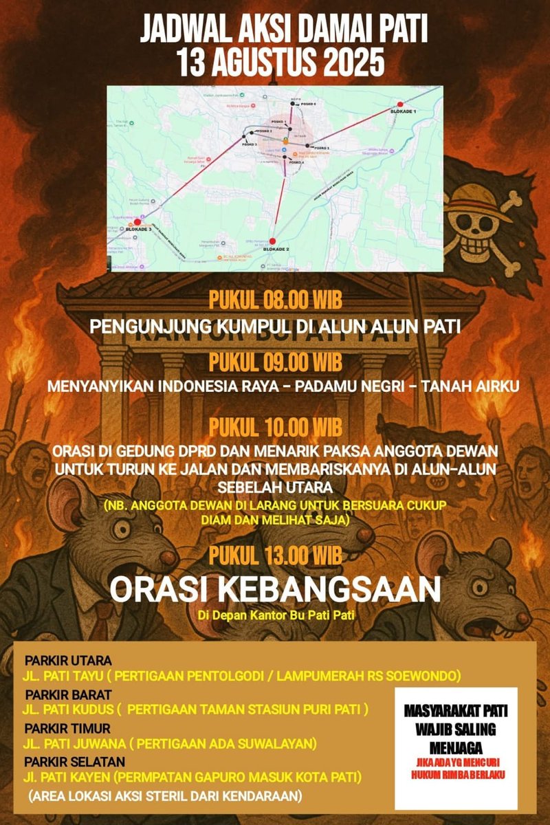 Contoh Yang Baik Dari Rakyat Pati...🔥

"Menarik Paksa Anggota dHewan Untuk Turun Ke Jalan Dan Membariskannya Di Alun-alun Sebelah Utara"

"Anggota dHewan Di Larang Untuk Bersuara Cukup Melihat Saja"

Coba Kalau Rakyat Indonesia Bersatu Seperti Rakyat Pati Dan Menyeret Anggota