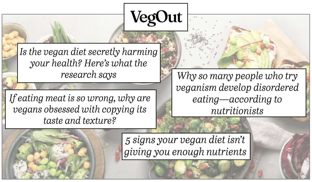 By publishing headlines that disparage and discourage veganism (see below), <a href="/vegoutmagazine/">VegOut Magazine</a>, a self-proclaimed "plant-based lifestyle" magazine, is throwing #veganism under the bus for clicks:

"isn't giving you enough nutrients"
"secretly harming your health"  
"obsessed vegans"