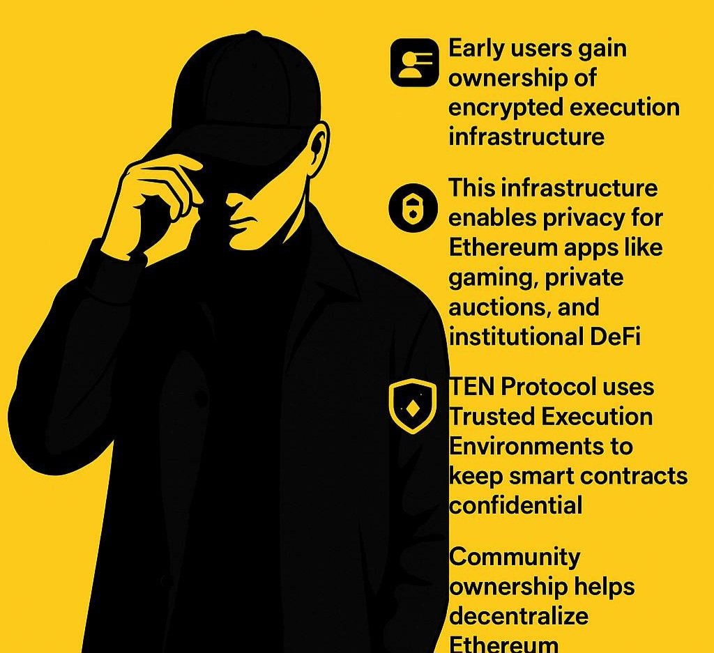 Sam_Talks_1's tweet photo. TEN Protocol’s launch marks an important step toward solving Ethereum’s transparency problem. Public blockchains reveal all transaction data, which limits the kinds of applications that can run securely. By powering encrypted execution through Trusted Execution Environments, TEN allows smart contracts to keep data private while remaining decentralized.

The community-first public raise ensures that this infrastructure belongs to the users and developers who build on Ethereum, not just insiders or big institutions. 
This model supports a more open ecosystem where privacy isn’t sacrificed for transparency. It opens doors for developers to create applications requiring confidentiality, which weren’t feasible before. This could reshape the landscape of decentralized apps on Ethereum.