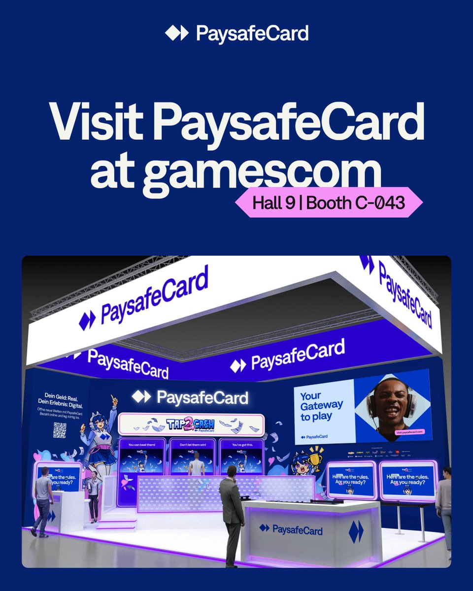 We’re headed to GAMESCOM 2025! 🎉 🎮 
Join us in Cologne from August 20–24 at Hall 9, Stand C043 for the ultimate PaysafeCard experience.

This is the world’s biggest gaming event… and we’re going all out. See you there? 😏

#Gamescom2025 #PaysafeCard25 #Tap2Cash #PaysafeChan