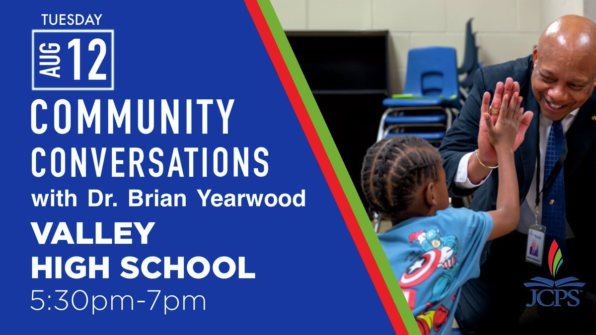 JCPS (@jcpsky) on Twitter photo ✅ COMMUNITY CONVERSATION TONIGHT | <a href="/JCPSSuper/">Dr. Brian Yearwood</a> is hitting the road for Community Conversations, a series of open forums at JCPS high schools!
💬 Got questions? Ideas? Feedback? This is your chance to be heard and help shape the future of our schools face-to-face with Dr. ✅ COMMUNITY CONVERSATION TONIGHT | <a href="/JCPSSuper/">Dr. Brian Yearwood</a> is hitting the road for Community Conversations, a series of open forums at JCPS high schools!
💬 Got questions? Ideas? Feedback? This is your chance to be heard and help shape the future of our schools face-to-face with Dr.