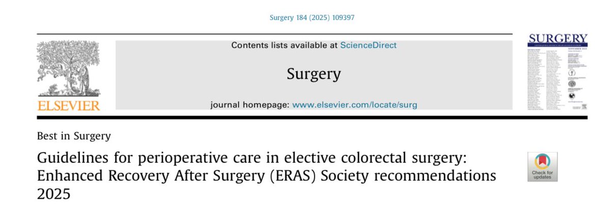 drteoa's tweet photo. ERAS 2025 – Cirugía Colorrectal
📌 Lo que todo cirujano debe saber de la nueva guía

 ¿Por qué actualizarse?
La última guía ERAS colorrectal era de 2018. La versión 2025 revisó 21 ítems clave, usando metodología más rigurosa y evidencia reciente.

📈 Objetivo: ↓ complicaciones, ↓ estancia hospitalaria, ↑ recuperación funcional.