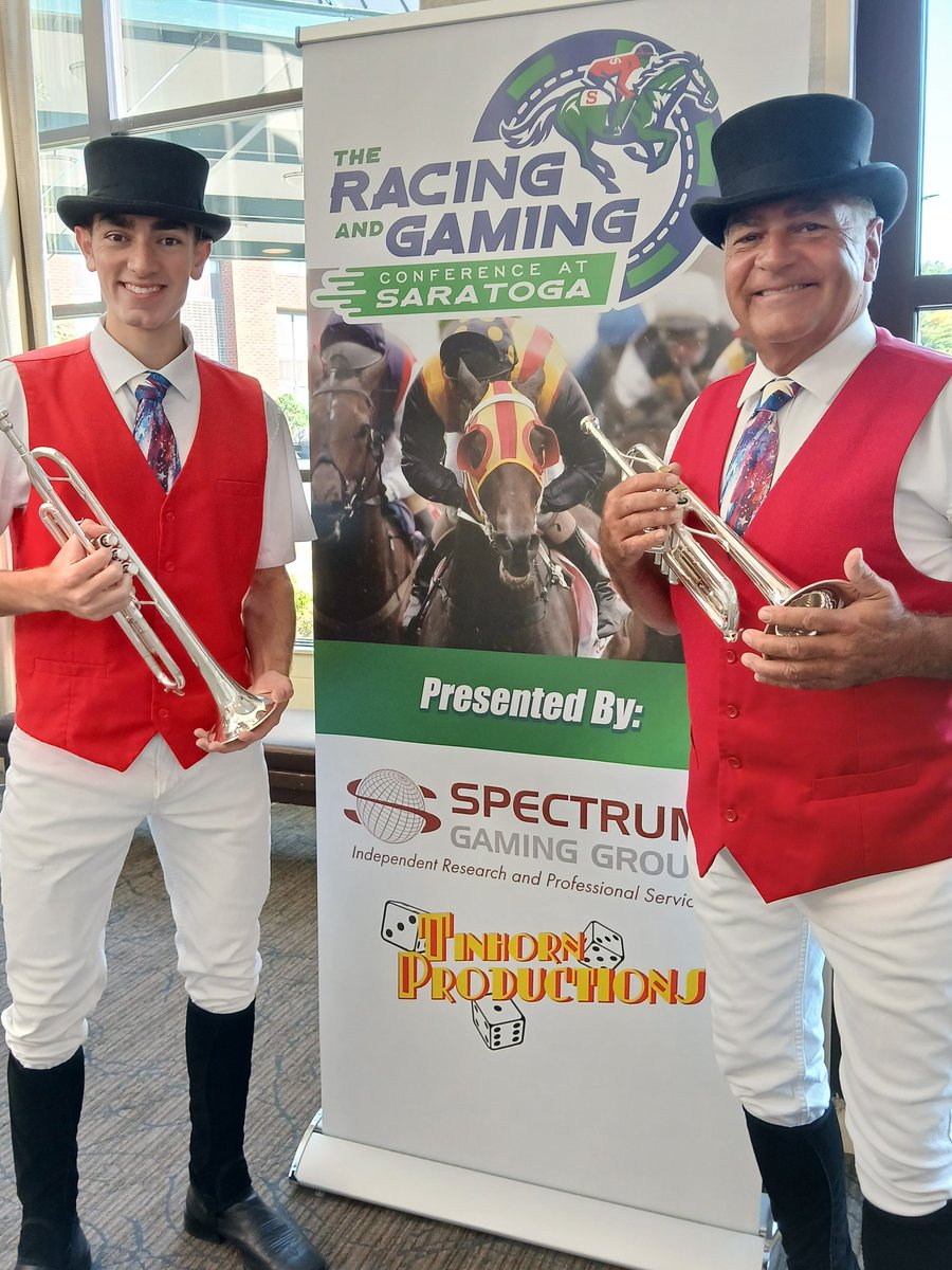 EquineInfoEx's tweet image. Saratoga racetrack buglers Tony and his son Carson kicked off the Racing &amp;amp; Gaming Conference today. #RGCS @SpectrumGamingG