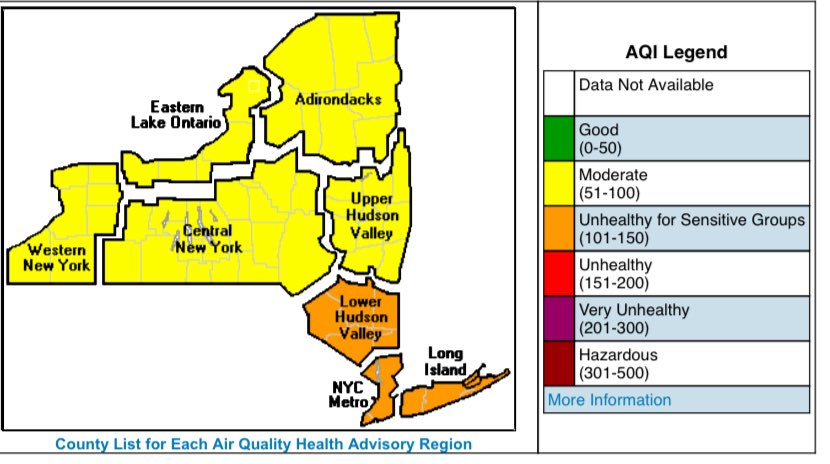 DEC and <a href="/HealthNYGov/">NYSDOH</a> have issued an updated health advisory for TODAY, August 12th, to include ozone for the Long Island region. The advisory for ozone remains in effect for the NYC Metro and Lower Hudson Valley Regions.
