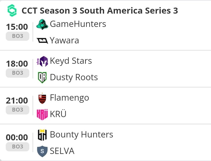 Good Afternoon 🌞

Let's feel some SAMBA in todays matches at <a href="/CCT_CS/">Champion of Champions Tour CS2</a> SA 🕺

My predictions:
<a href="/GameHuntersCS2/">GameHunters</a> 
<a href="/GoDustyRoots/">Dusty Roots</a> 
<a href="/KRUesports/">KRÜ</a> 
<a href="/bhbountyhunters/">Bounty Hunters 1xBet</a> 

🎙: <a href="/hazecastings/">Matt</a> &amp; <a href="/GETTHEBAGMARK/">Mark Latreille</a> , <a href="/eventunemedia/">Eventunemedia</a> &amp; <a href="/Roy_OrS/">DM | ℝ 𝕠 𝕪 🎙️</a> 

📺 kick.com/cct_cs2