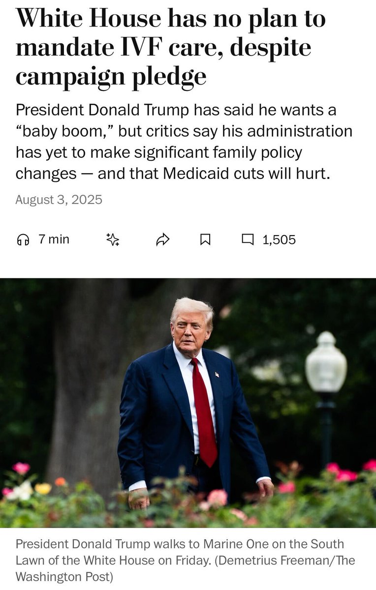 Another lie from Trump.

He never planned to ensure people desperate to start families had medical coverage for IVF treatment, and his handpicked Supreme Court justices have put IVF at risk in numerous states.

Some of my closest friends have relied on IVF to fulfill their dream