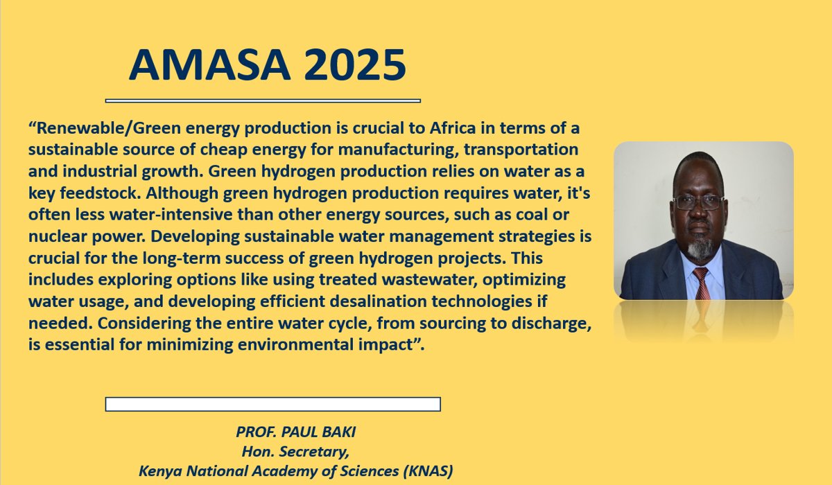 NASAConlineOrg's tweet image. 🌍 “Green hydrogen needs water  but less than coal or nuclear. Sustainable water management is key.” Prof. Paul Baki, KNAS
Join #AMASA2025 in Rabat, Morocco | 17–21 Nov 2025
Deadline:15 Aug 2025 
Register: shorturl.at/iHJCn   
Papers: shorturl.at/DOzKr