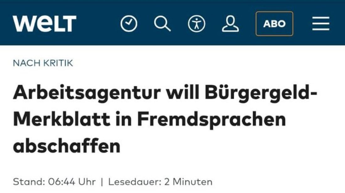Ist nicht wahr? Eine SPD-geführte Behörde, die der SPD-Arbeitsministerin Bas untersteht, scheißt sich komplett ein, weil rechte Spinner, Informationen zum Bürgergeld in Fremdsprache als „Werbung für Sozialtourismus“ verunglimpfen?

Wir sind ja sowas von verloren!