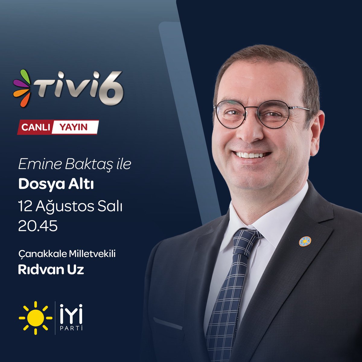 Çanakkale Milletvekilimiz Sayın Rıdvan Uz <a href="/ridvanuz17/">Rıdvan UZ</a>;

🗓 12 Ağustos Salı (bugün)
⏰ 20.45’te
📺 TİVİ6'da 

Emine Baktaş ile #DosyaAltı programına konuk oluyor.

Sizleri de ekran başına bekliyoruz.👍🏻