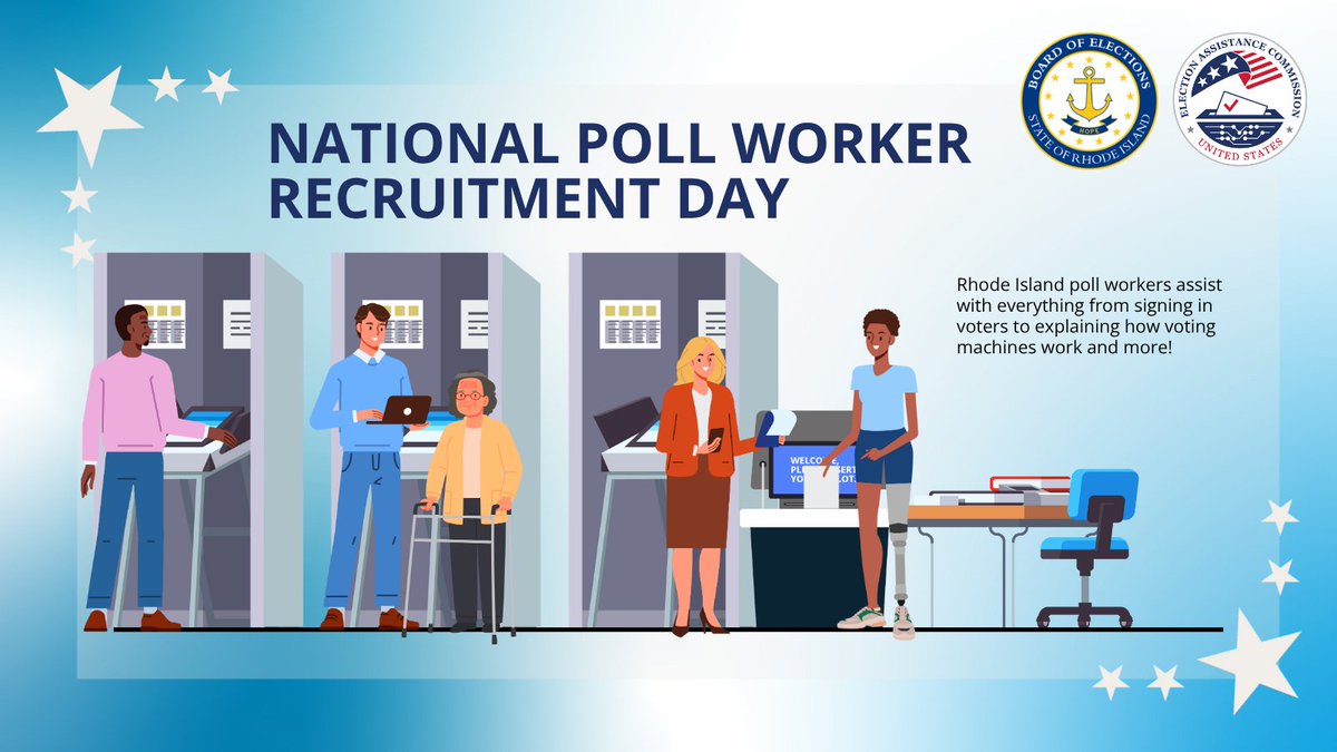 Poll workers make Election Day happen. From start to finish, they help ensure a smooth and secure voting process. Today is National Poll Worker Recruitment Day. Learn more about becoming a Rhode Island poll worker at elections.ri.gov/pollworkers. #HelpAmericaVote