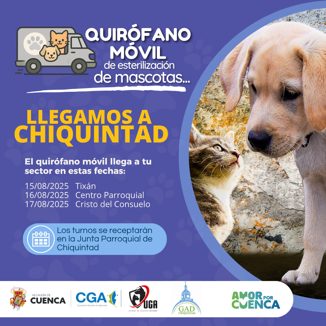 🛑¿Sabías que el Quirófano Móvil de esterilización de mascotas llega a las parroquias del cantón Cuenca.? Un trabajo conjunto con los Gobiernos parroquiales 🐱🐶
Par amayor información puedes llamar al 4134900 ext 1650.<a href="/tomebamba/">La Voz del Tomebamba</a> <a href="/complicefm/">Cómplice FM</a> <a href="/LaSuprema961/">La Suprema Estación 96.1</a>
