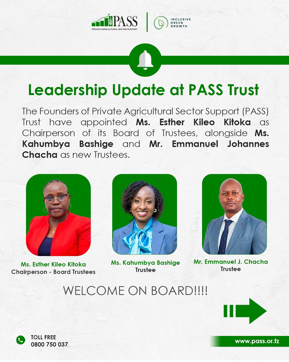 pass_trust's tweet image. We’re proud to welcome three new leaders to the PASS Trust Board of Trustees 

With deep expertise spanning banking, finance, governance, and strategic leadership, they will play a key role in driving our mission to expand access to finance &amp;amp; transform the agricultural sector. 🌱