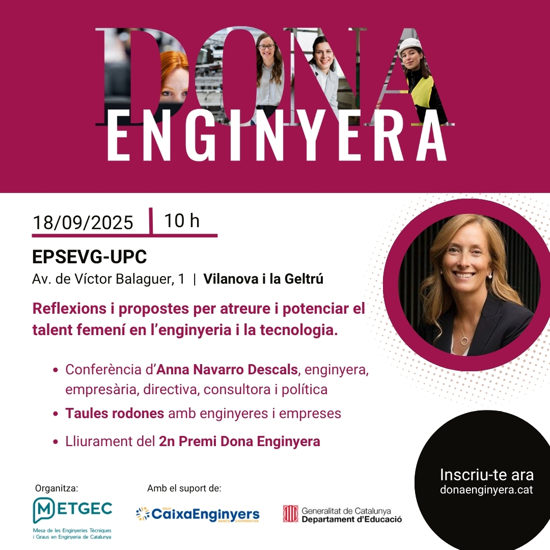 Enguany, Vilanova i la Geltrú acull l’acte #DonaEnginyera2025 i, des d’Enginyers Garraf-Penedès, ens hi sumem amb orgull. Amb la participació destacada d’Anna Navarro Descals, enginyera, filòloga, empresària, consultora i política.   
🔗 Inscriu-t’hi a: donaenginyera.cat
