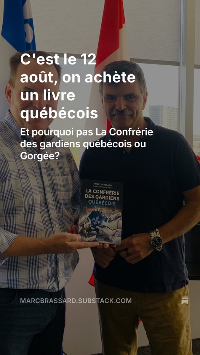 On est le 12 août, la journée J’achète un livre québécois. Faites comme le Ministre de l’Emploi et de la Famille Steven MacKinnon et procurez-vous La Confrérie des gardiens québécois!
open.substack.com/pub/marcbrassa…