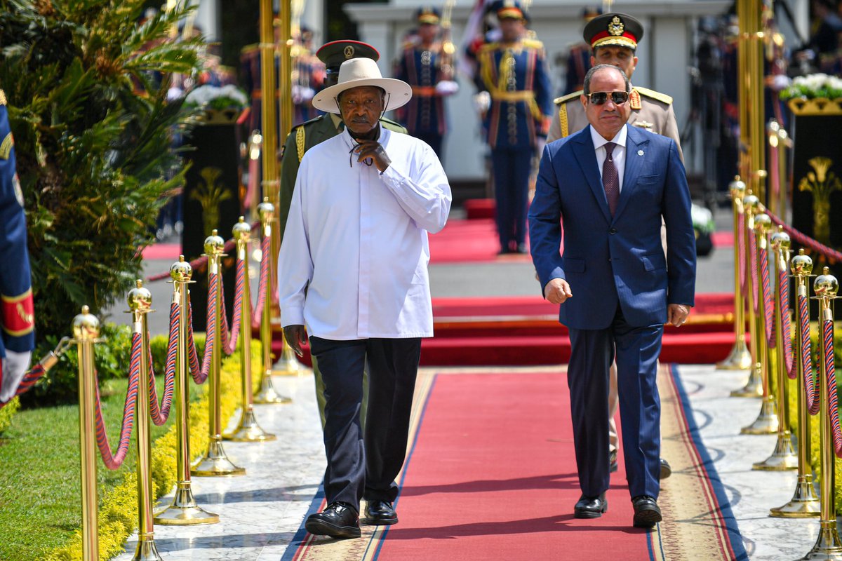 ubctvuganda's tweet photo. UPDATE- President Museveni and his Egyptian counterpart, H.E Abdel Fattah El-Sisi have pledged to deepen the historic ties between Uganda and Egypt, anchored by the River Nile and strengthened through decades of Pan-African solidarity. https://t.co/rpeTHTkEkc