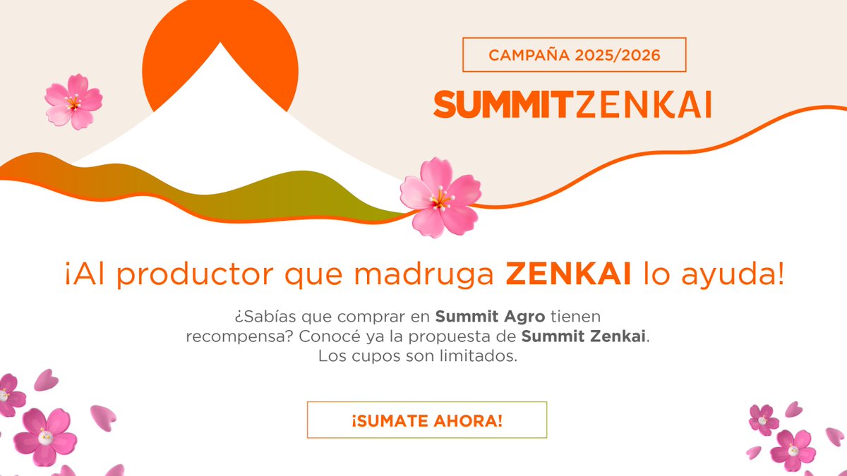 ⛩  Lanzamos una nueva edición de Summit Zenkai!
Seguimos recompensando el compromiso de quienes eligen nuestras soluciones a través de nuestro programa de fidelización.
🏮 Si sos productor o técnico comercial, acumulá puntos a través de tus facturas y canjealos por grandes