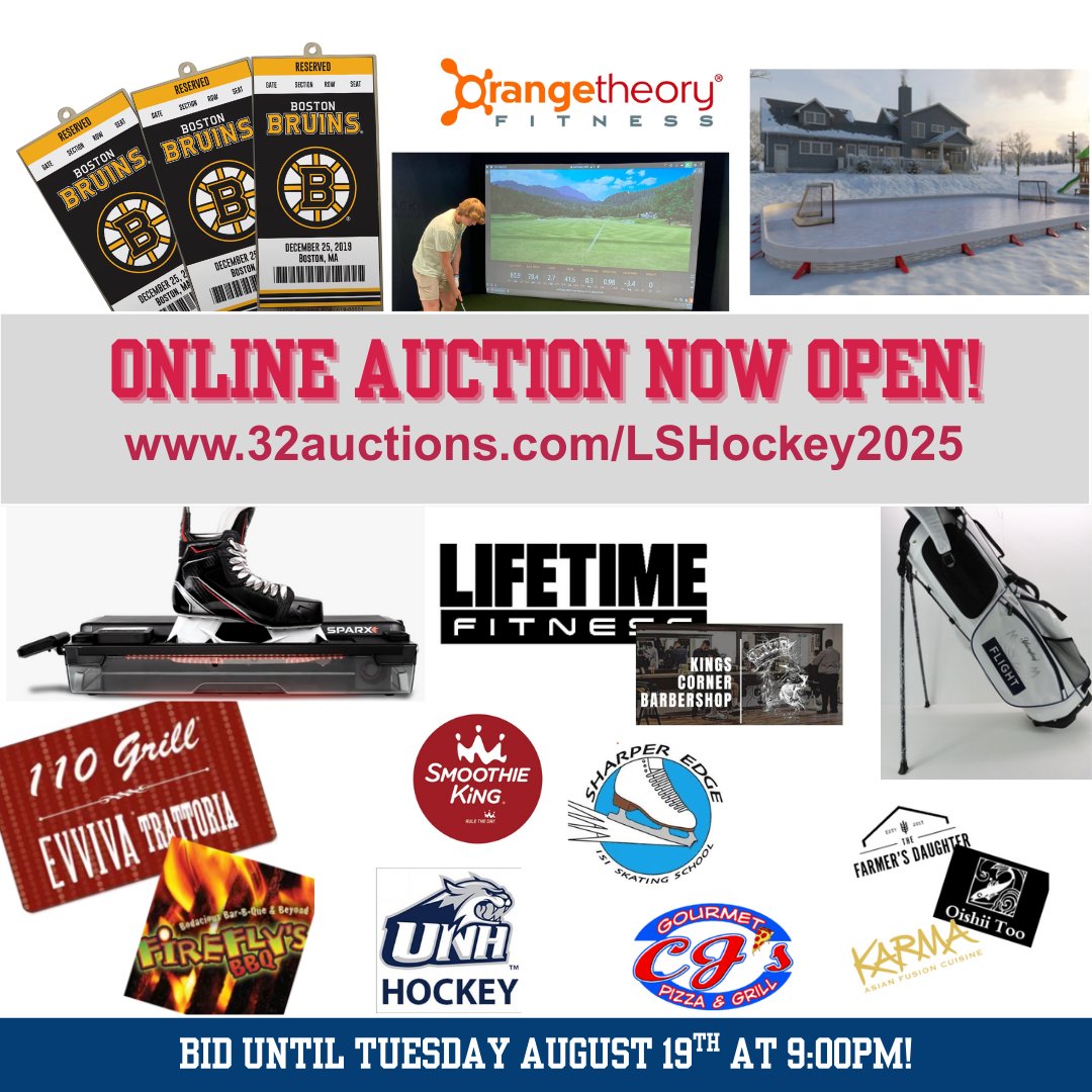 ls_puck's tweet photo. Our Online Auction is LIVE!
Head on over to https://t.co/pJodT6Apla
And check out more than 2 dozen unique items, including Bruins tickets, rounds of golf, a Sparx Skate Sharpener, a Backyard Ice Rink Kit, dining and fitness packages, and so much. more! https://t.co/DS6q44F1If
