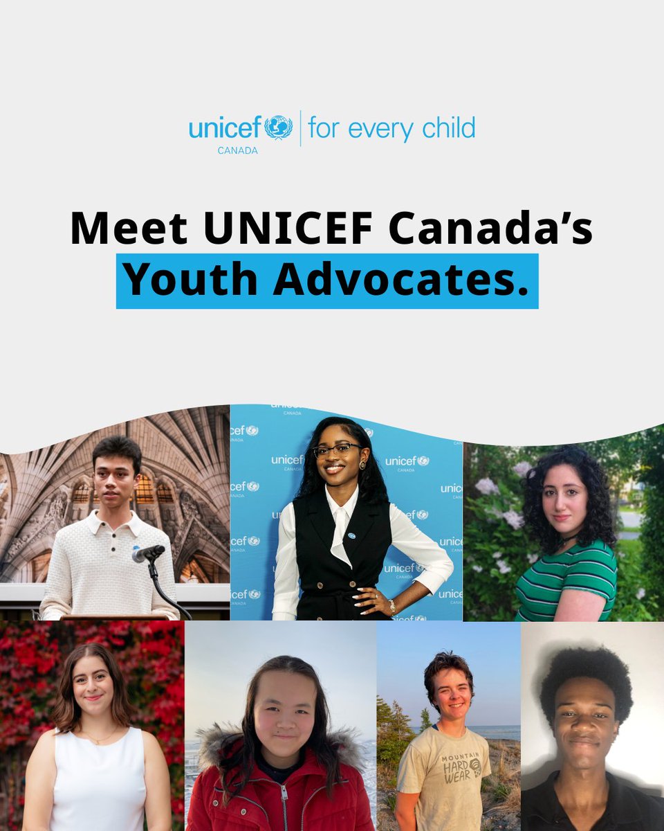 UNICEFCanada's tweet photo. Meet our Youth Advocates—14 incredible young leaders from across the country who are raising their voices &amp; taking action to create a better world #ForEveryChild. Here's what drives them: https://t.co/q35J3gbsiG

#InternationalYouthDay #YouthDay https://t.co/y85l6YxyHZ
