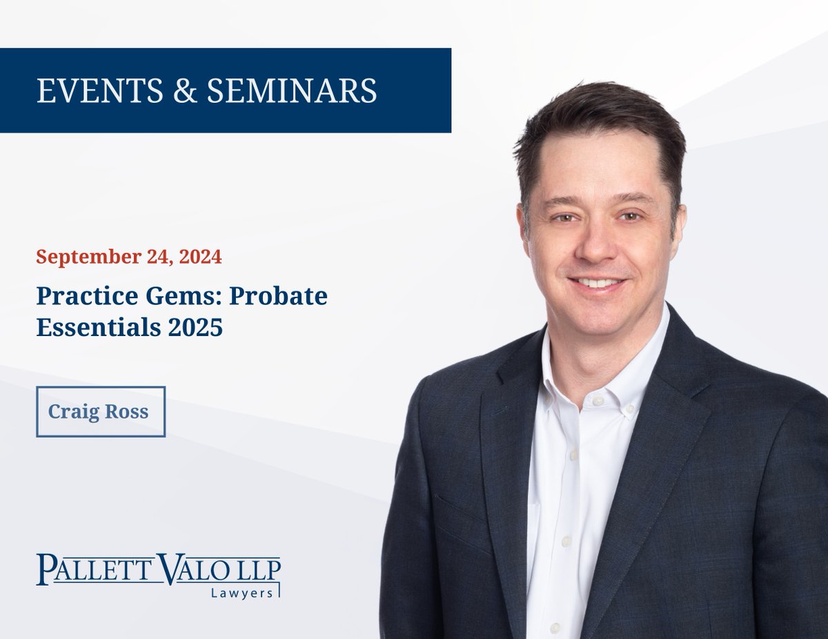 Pallett Valo partner, Craig Ross, will co-chair a Law Society of Ontario webinar, Practice Gems: Probate Essentials 2025. To find out more or to register, visit: ow.ly/IuQO50WE5Kp.
#LegalSeminar #EstateAdministration #Probate