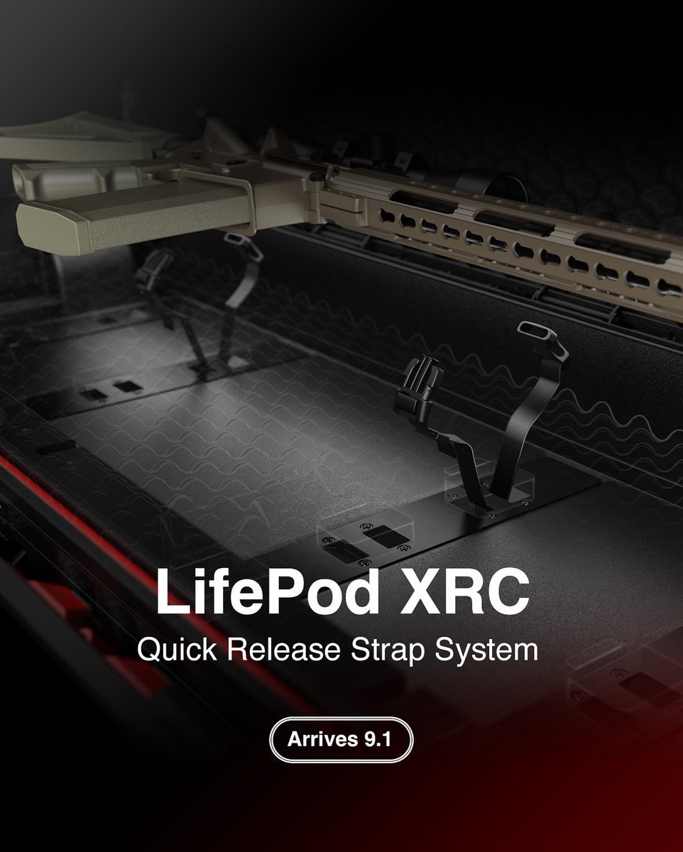 LifePod XRC | Quick Release Strap System

Secure rifles, pistols, and gear with full compression foam or quick-release straps. The base rail system has 12 anchor points to strap and cinch various load outs, with buckles for quick gear access.

A true world's first.