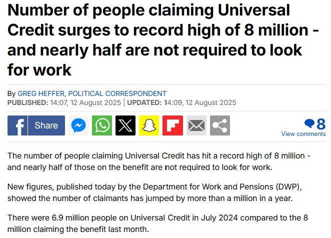 We can't afford this!

Over 1m Brits signed on to Universal Credit last year. That's 2 people every minute.

Meanwhile just 187,000 jobs were created.